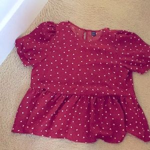 New, never worn SHEIN heart print puff sleeve peplum top, size medium